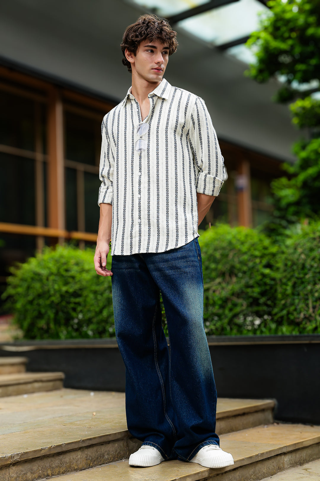 Stripes: Dark Green Jaquard Cotton shirt