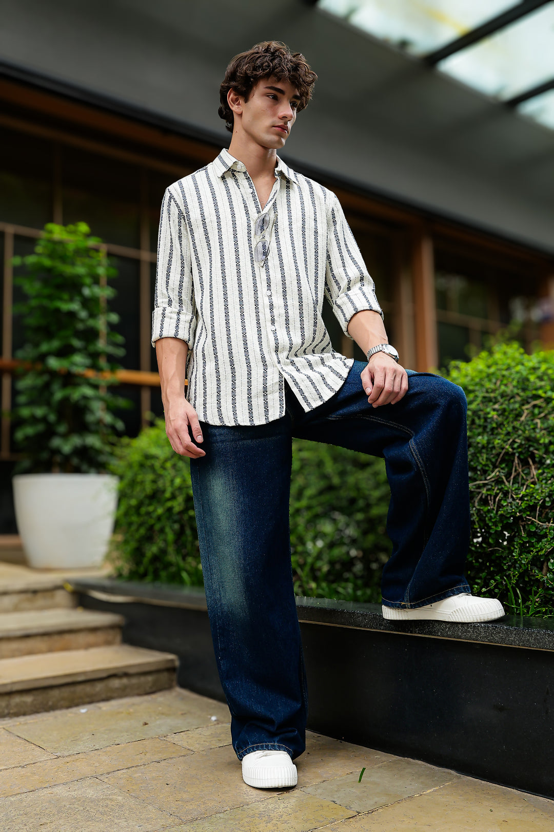 Stripes: Dark Green Jaquard Cotton shirt