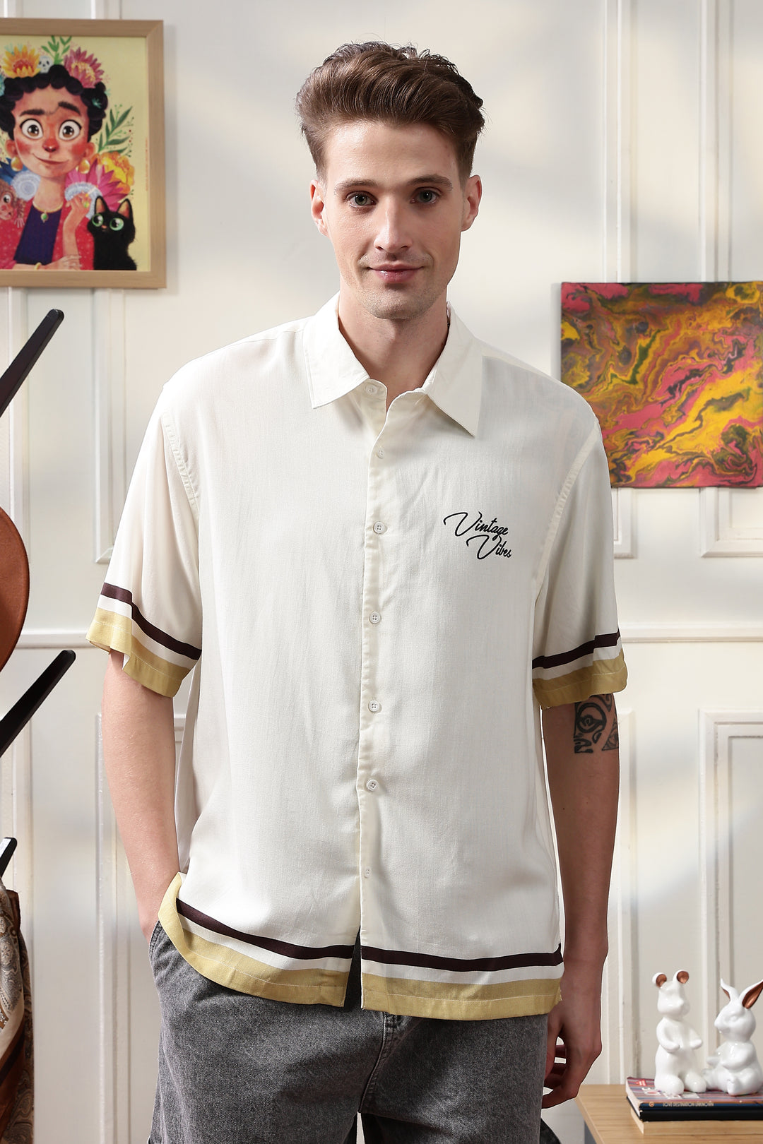 Vintage Vibes: Cream oversized shirt