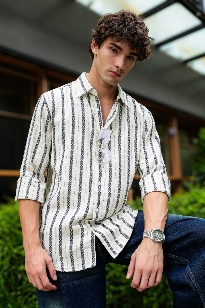 Stripes: Dark Green Jaquard Cotton shirt