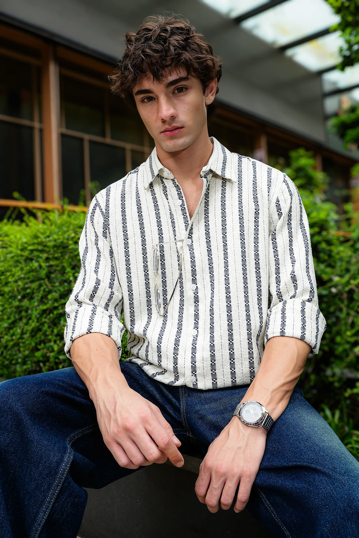 Stripes: Dark Green Jaquard Cotton shirt