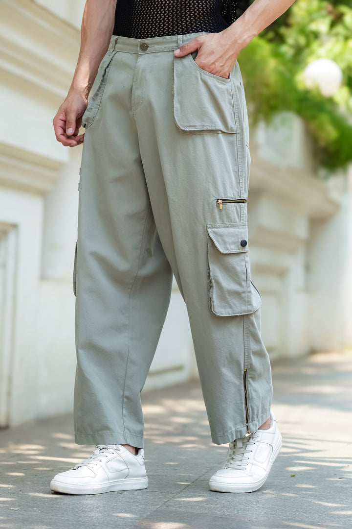 Mint Green Dyed Cargo Pants