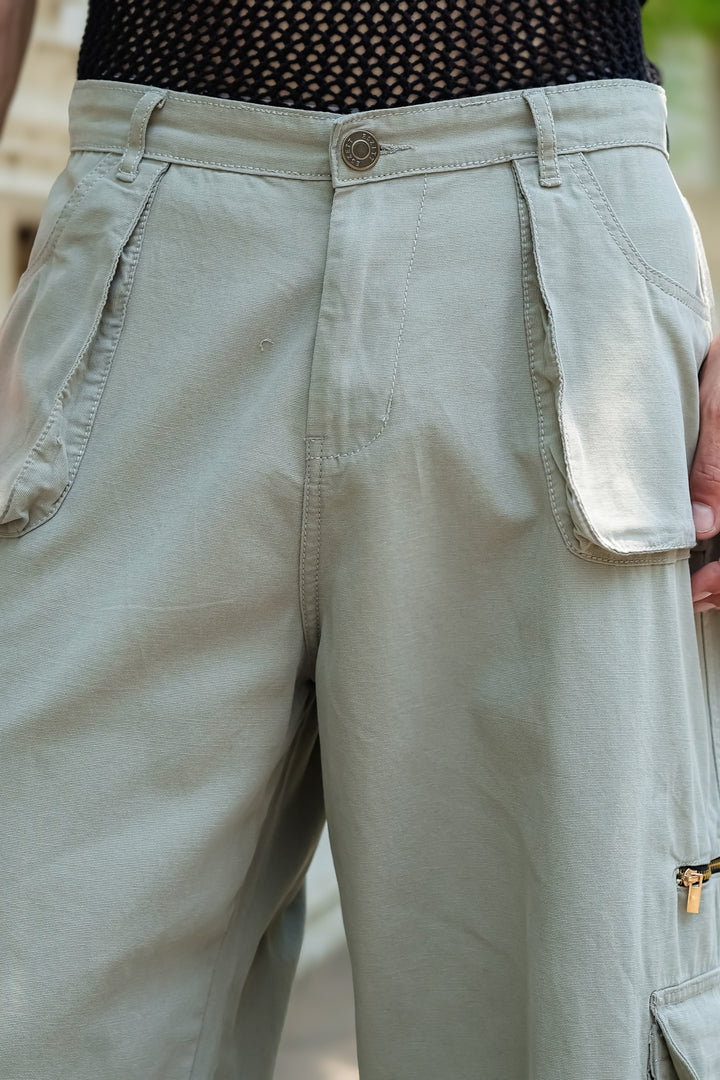 Mint Green Dyed Cargo Pants