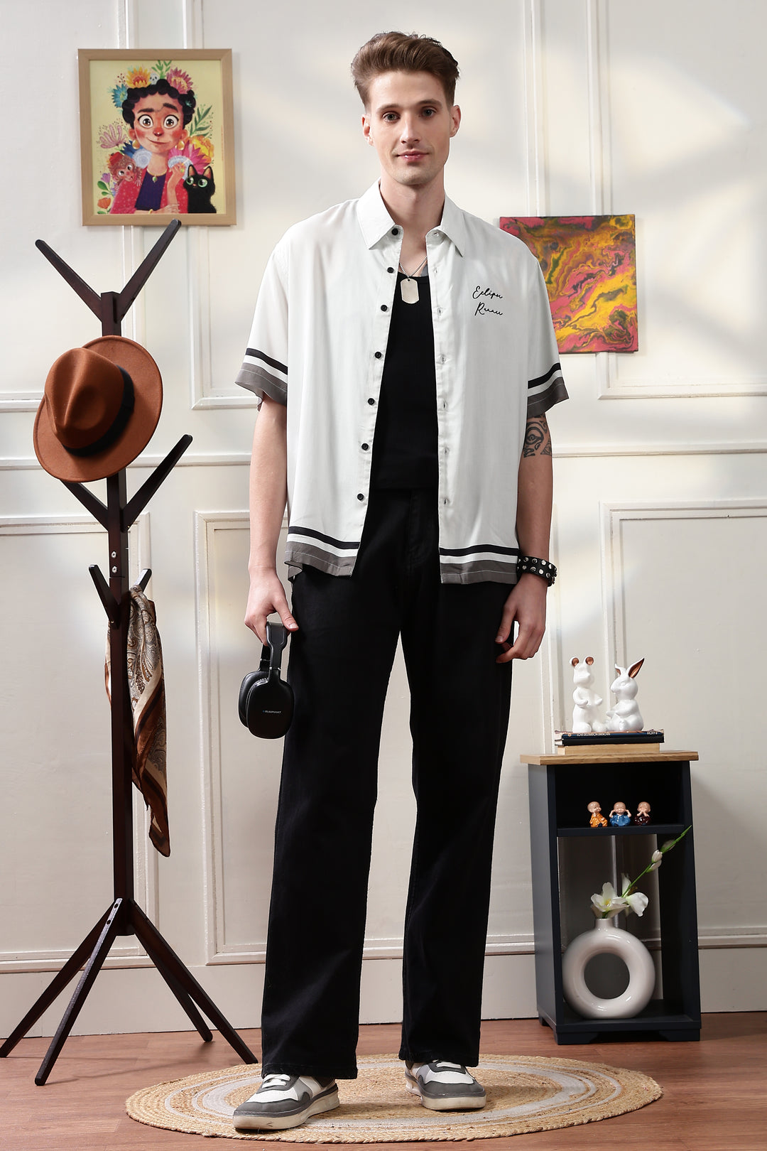 Eclipse Runner: Light Grey Oversized Shirt