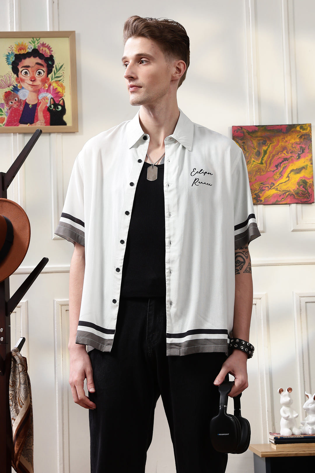 Eclipse Runner: Light Grey Oversized Shirt