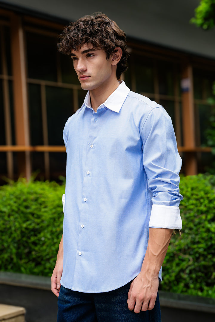 Contrast Collar : Oxford Blue Shirt