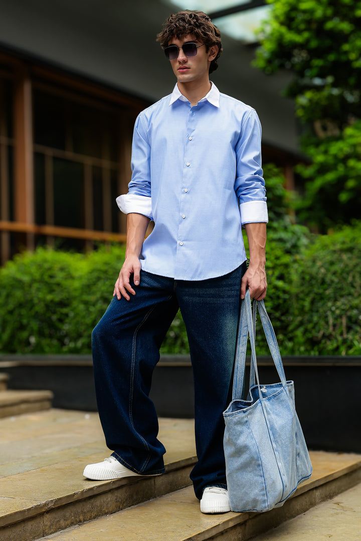 Contrast Collar : Oxford Blue Shirt
