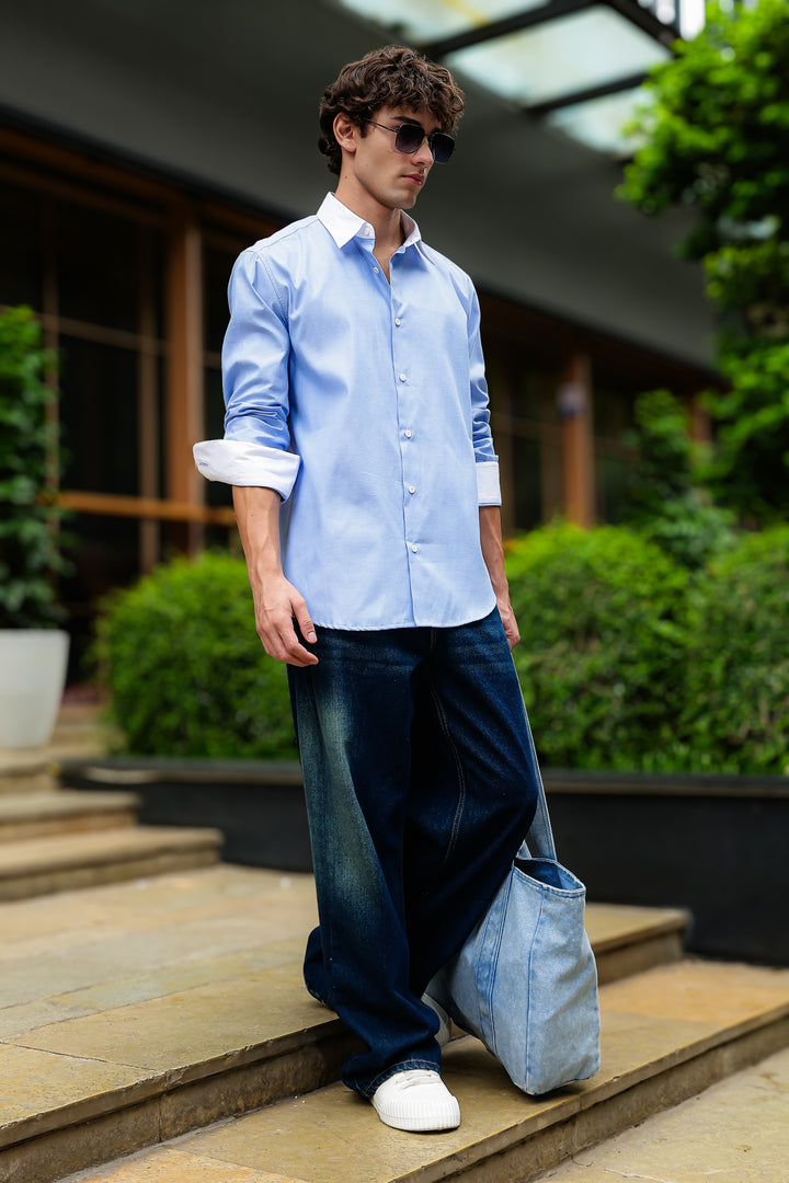 Contrast Collar : Oxford Blue Shirt