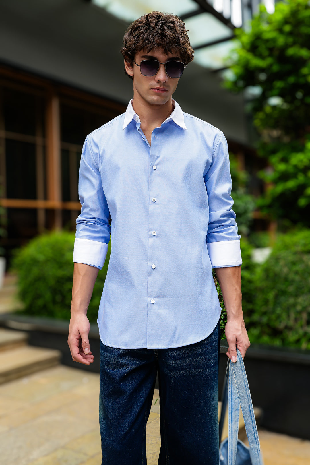 Contrast Collar : Oxford Blue Shirt