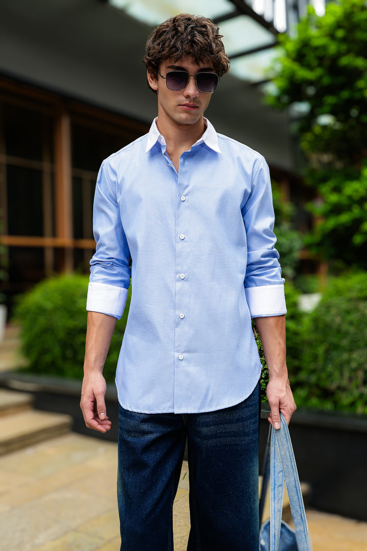 Contrast Collar : Oxford Blue Shirt