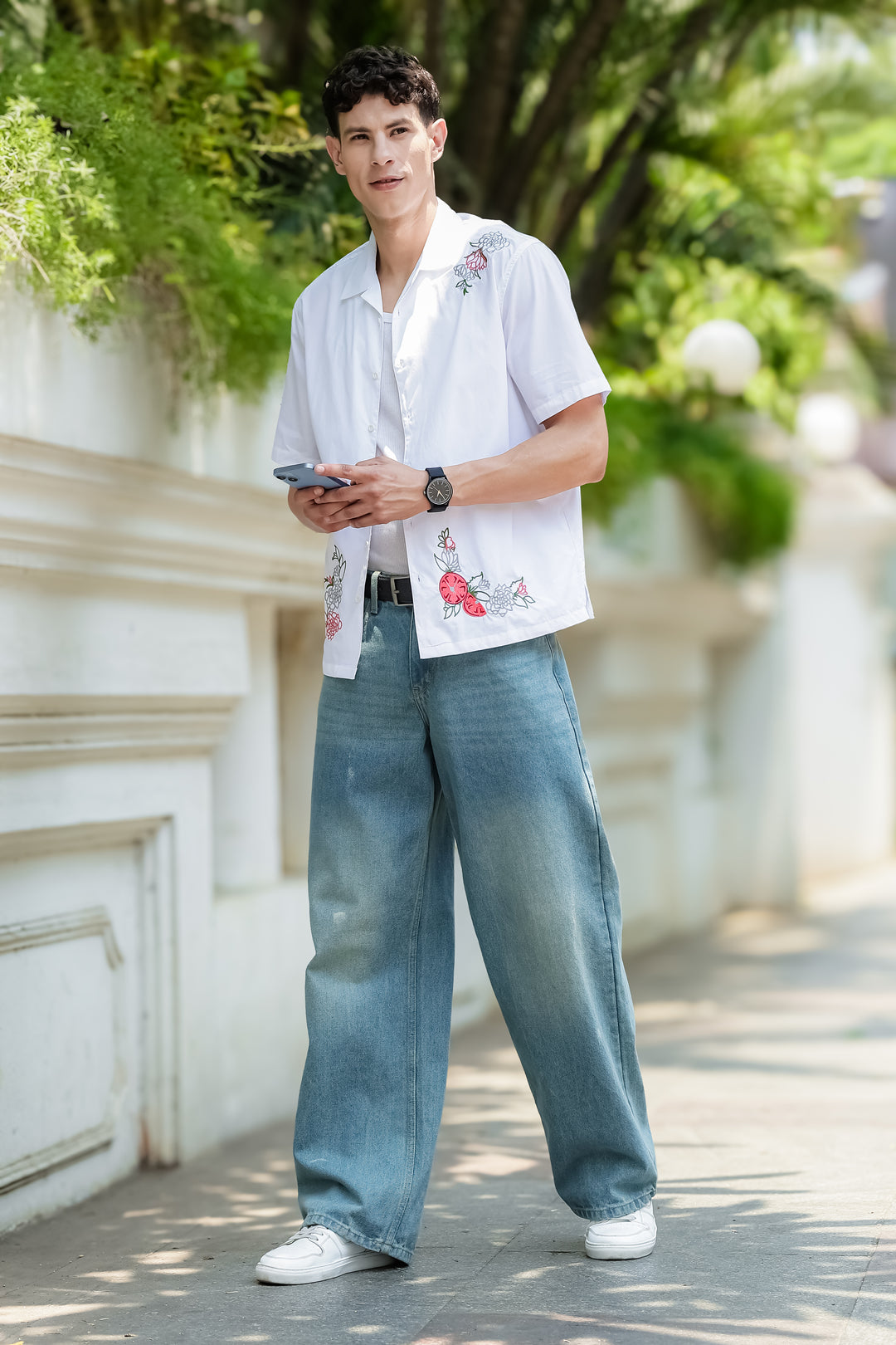 Pitcher Embroidery: White Cuban Shirt