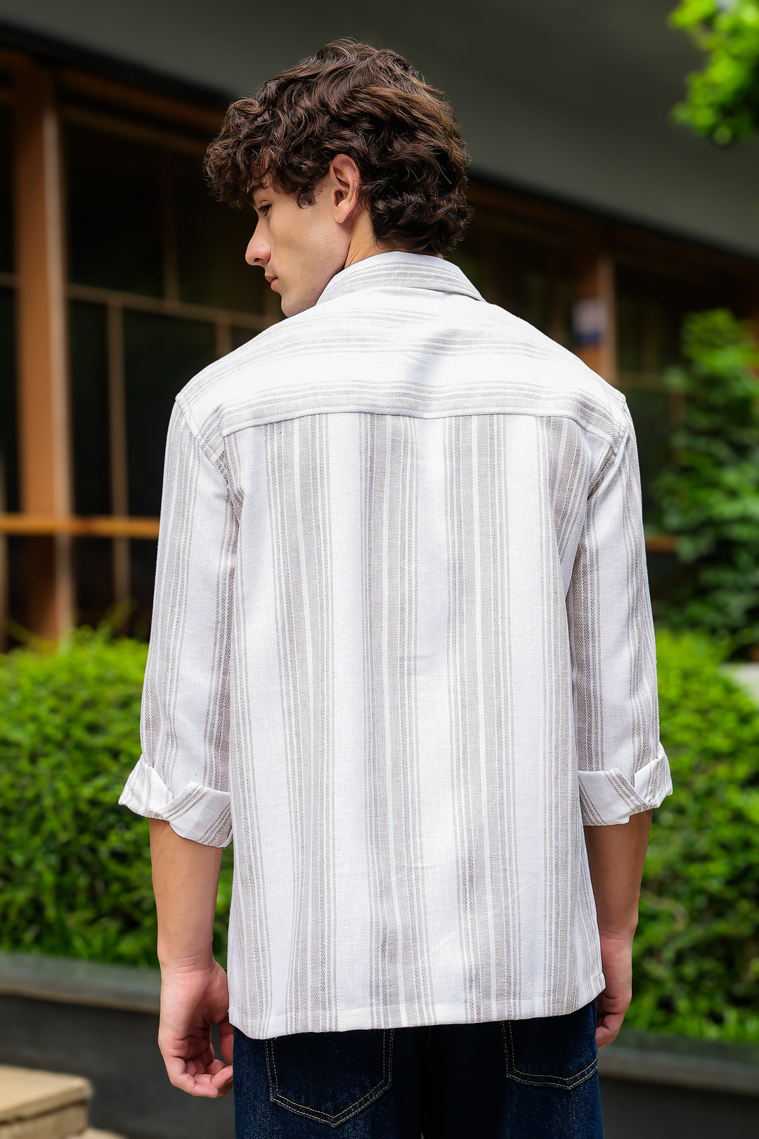Pockets: Cream Green Streaks Shirt