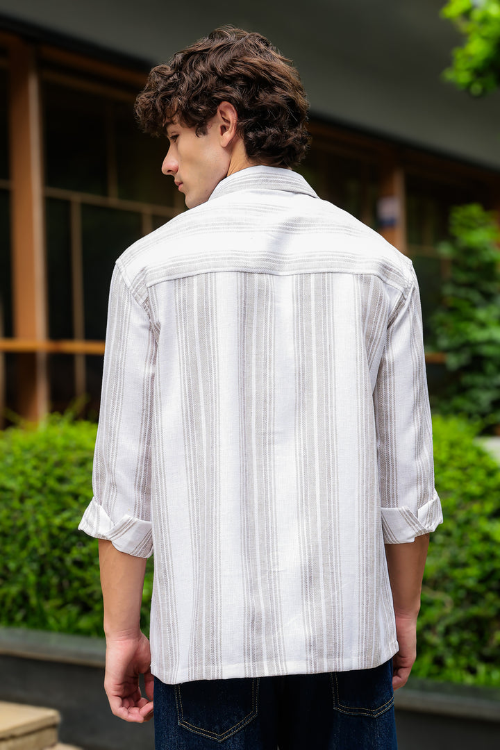 Pockets: Cream Green Streaks Shirt