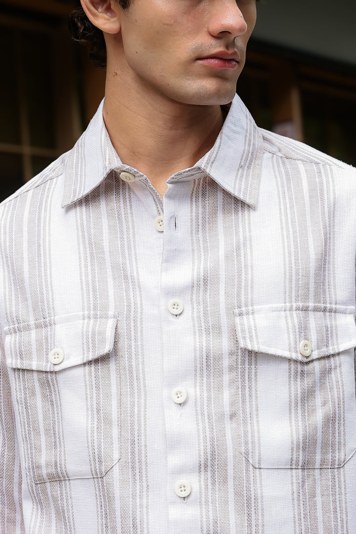 Pockets: Cream Green Streaks Shirt