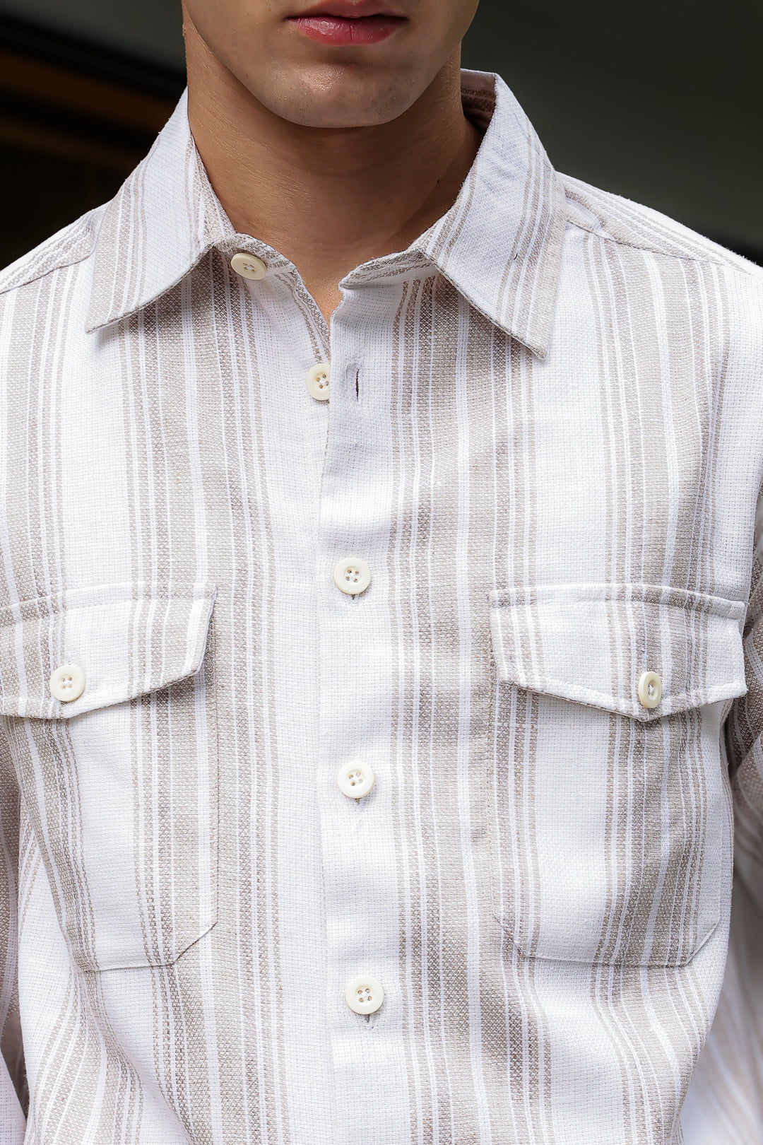 Pockets: Cream Green Streaks Shirt