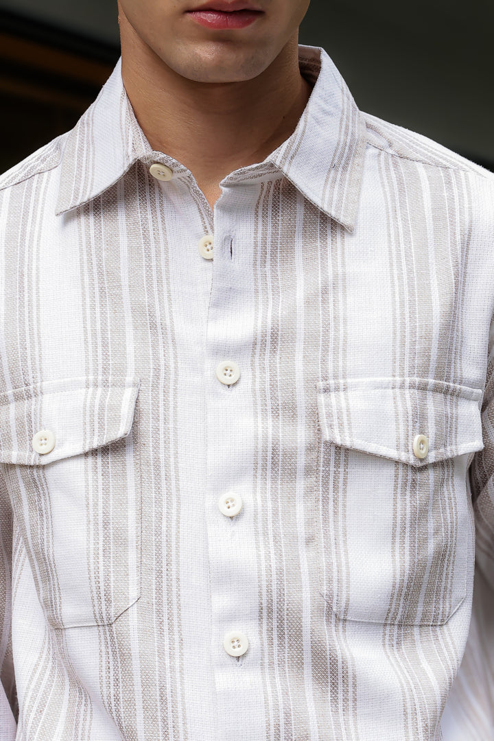 Pockets: Cream Green Streaks Shirt