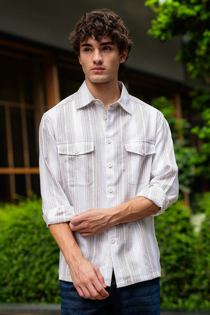 Pockets: Cream Green Streaks Shirt