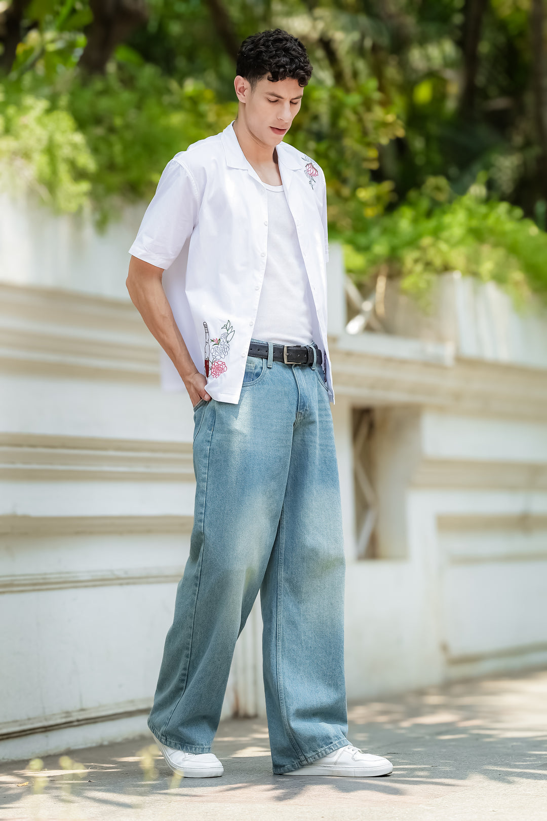 Pitcher Embroidery: White Cuban Shirt