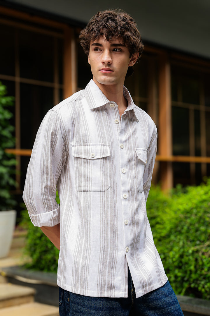 Pockets: Cream Green Streaks Shirt