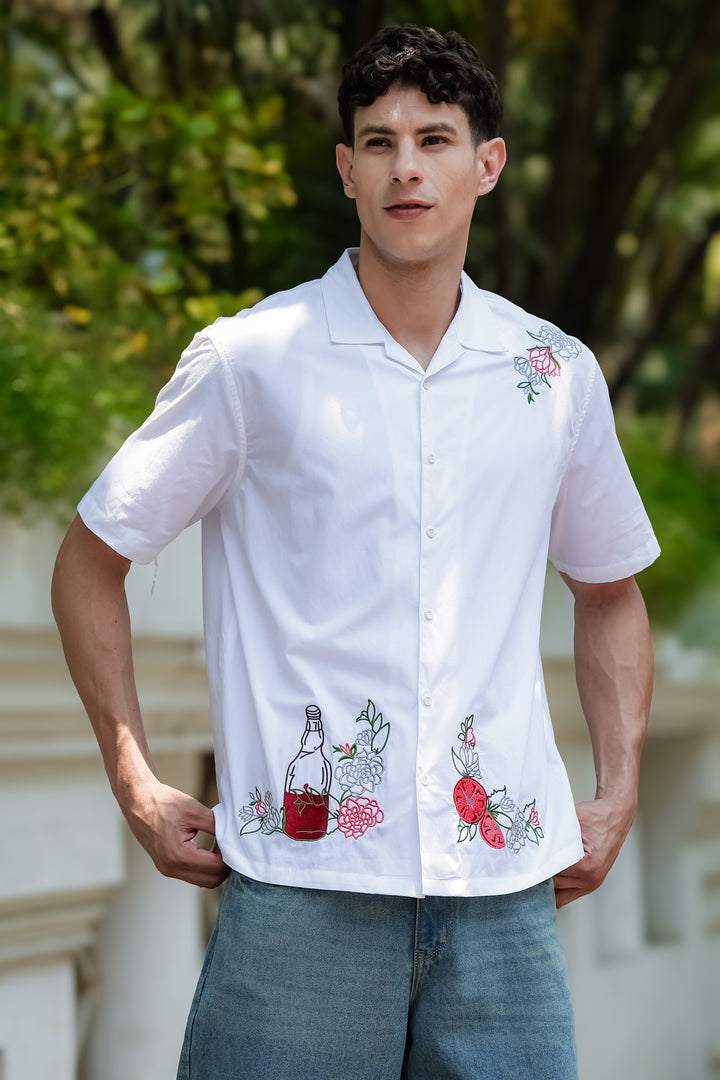 Pitcher Embroidery: White Cuban Shirt