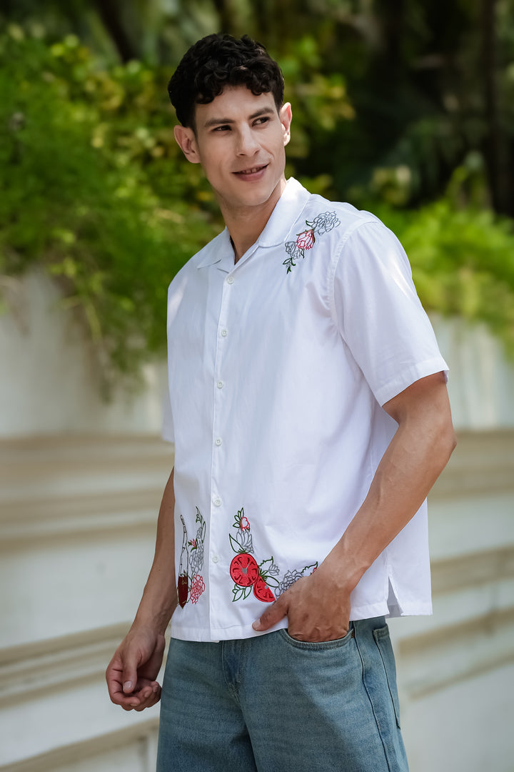 Pitcher Embroidery: White Cuban Shirt