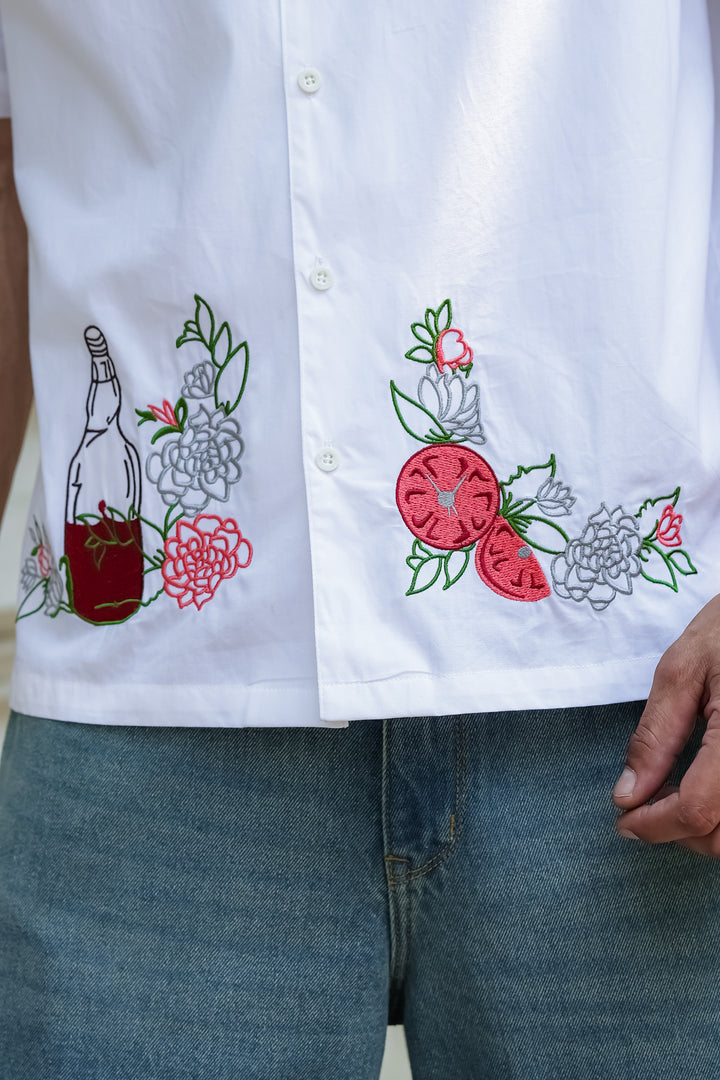 Pitcher Embroidery: White Cuban Shirt