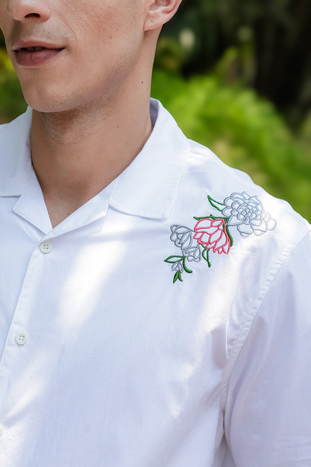 Pitcher Embroidery: White Cuban Shirt