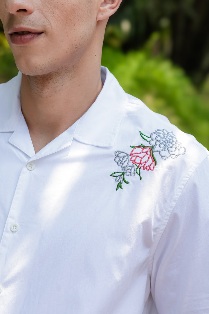 Pitcher Embroidery: White Cuban Shirt