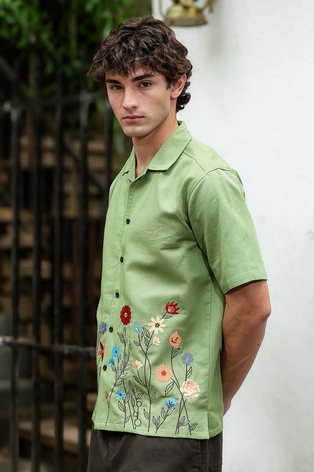 Blossoming Embroidery Cuban Shirt