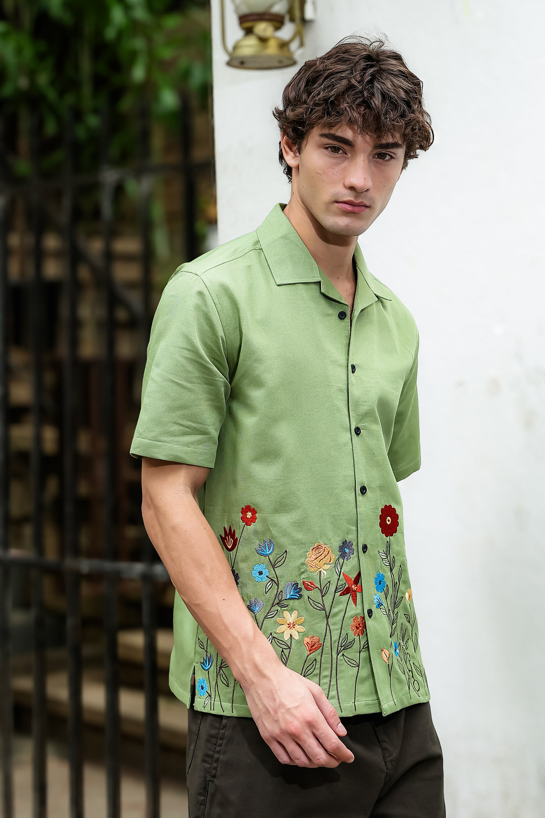 Blossoming Embroidery Cuban Shirt