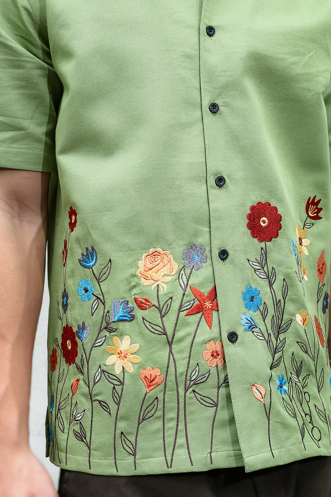 Blossoming Embroidery Cuban Shirt