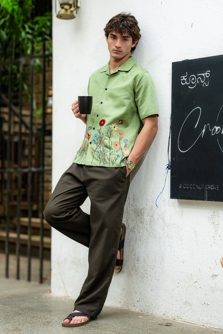 Blossoming Embroidery Cuban Shirt