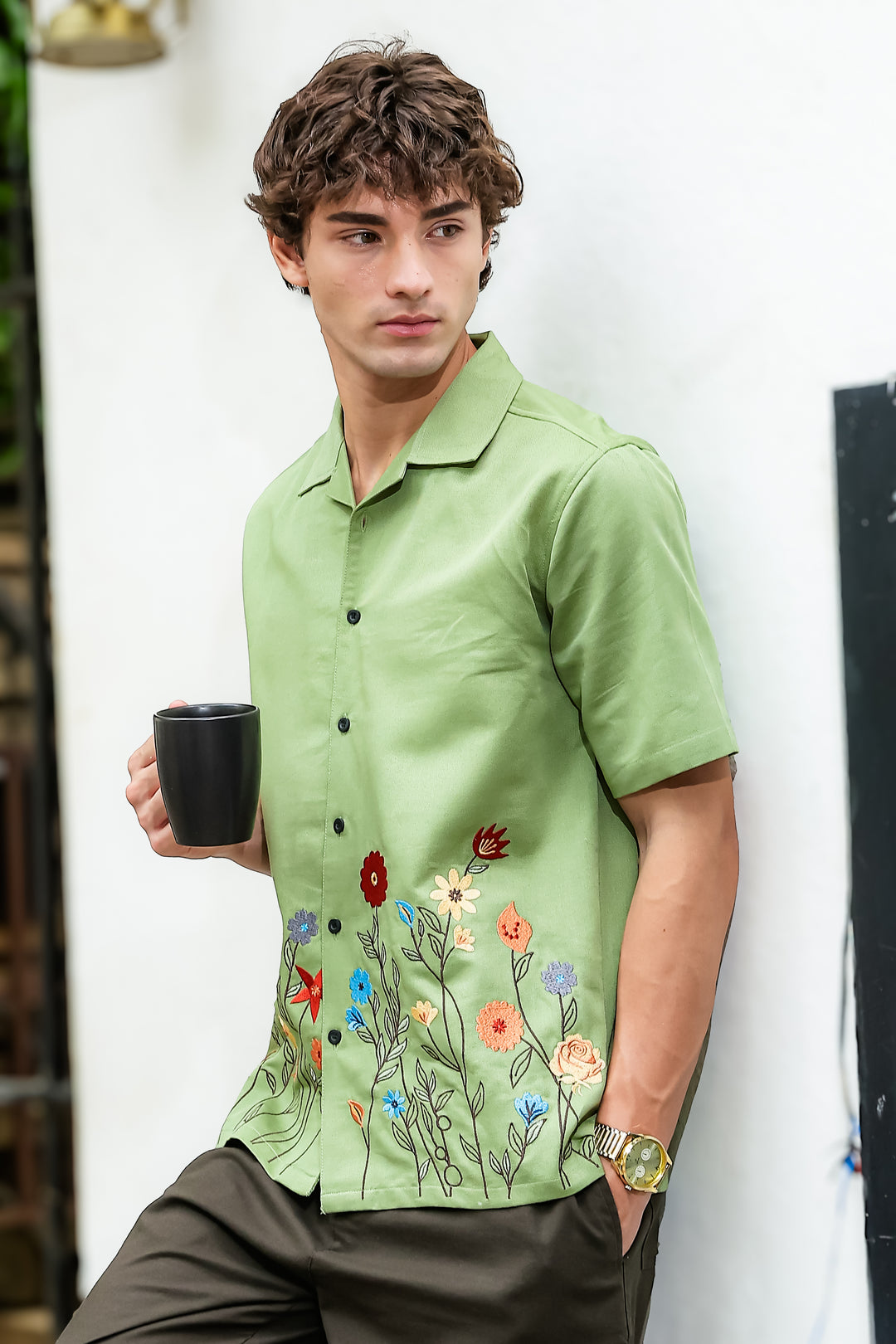 Blossoming Embroidery Cuban Shirt