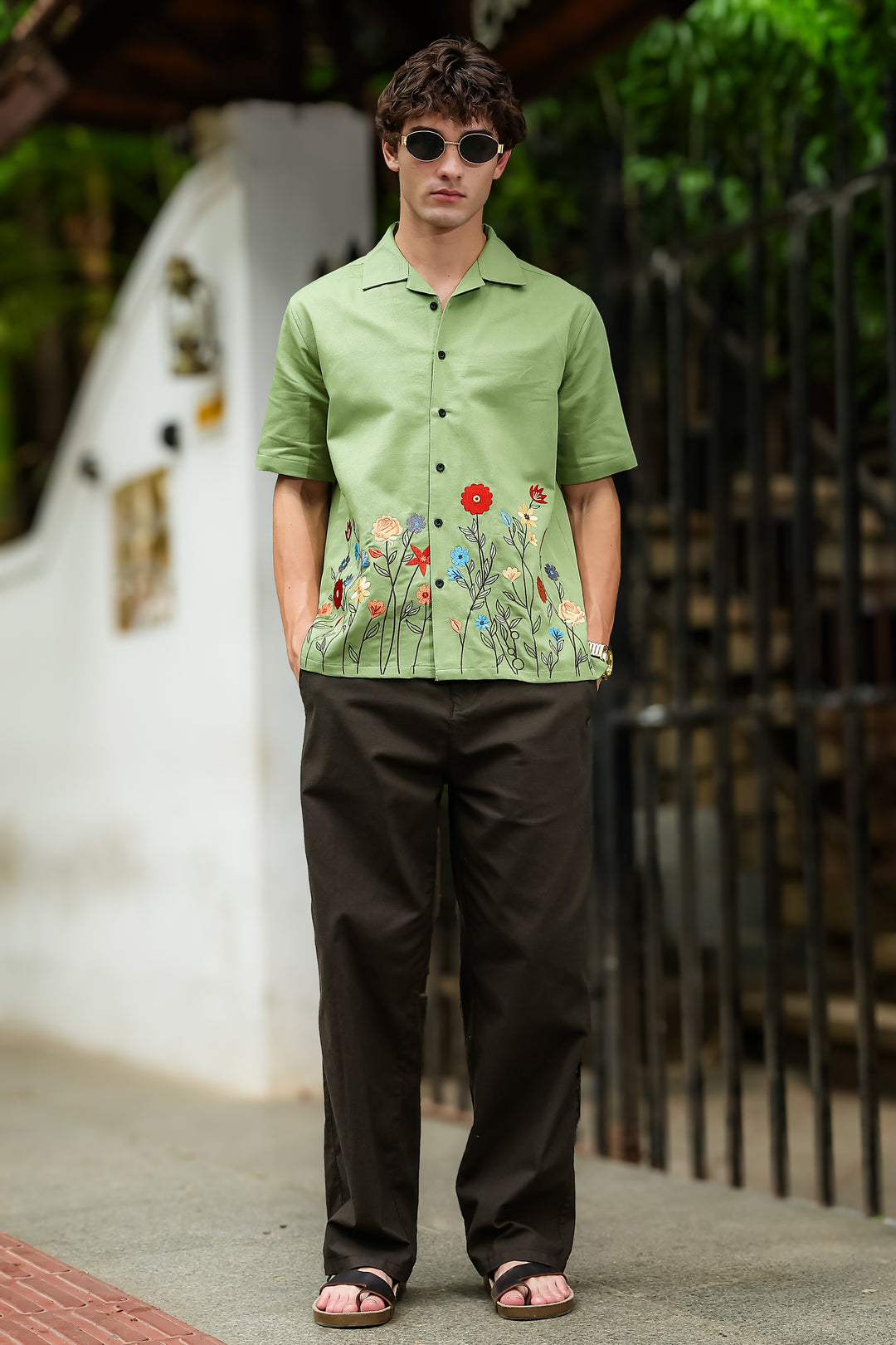 Blossoming Embroidery Cuban Shirt