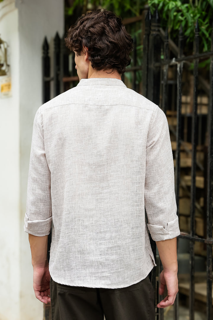 Linen : Cream Mandarin Collar Shirt