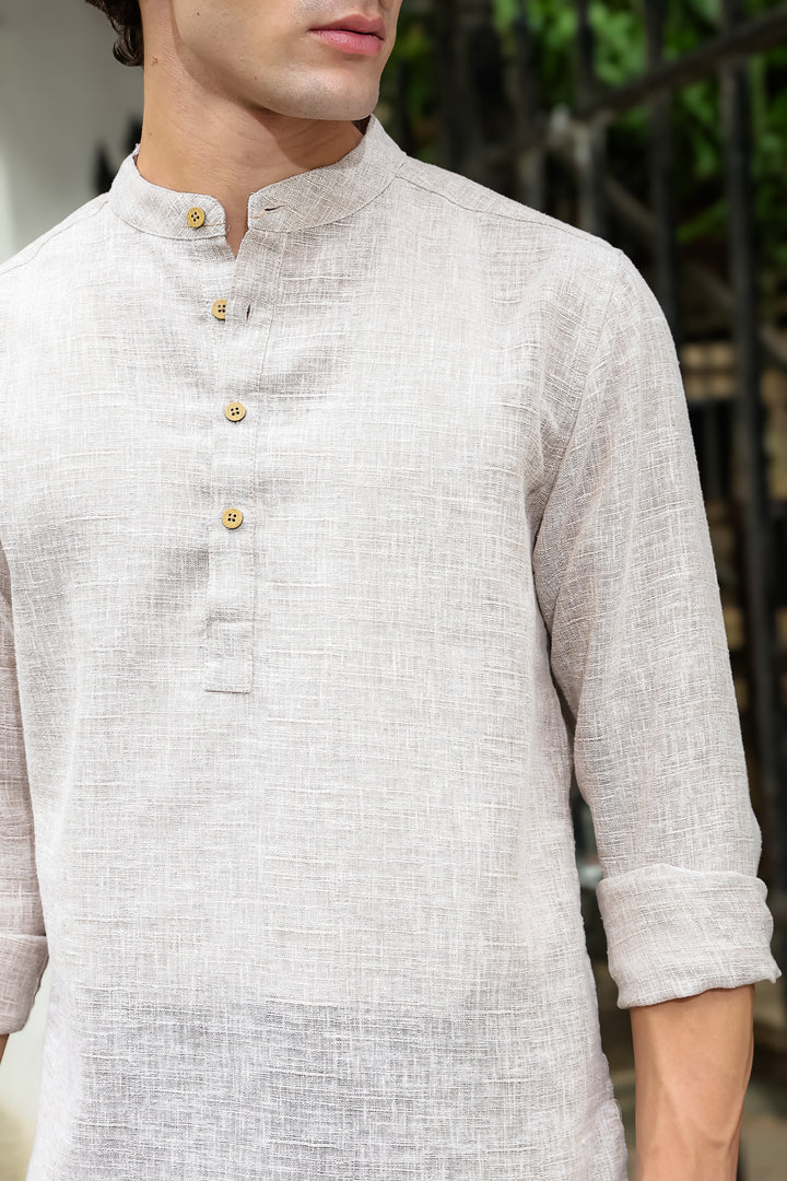 Linen : Cream Mandarin Collar Shirt