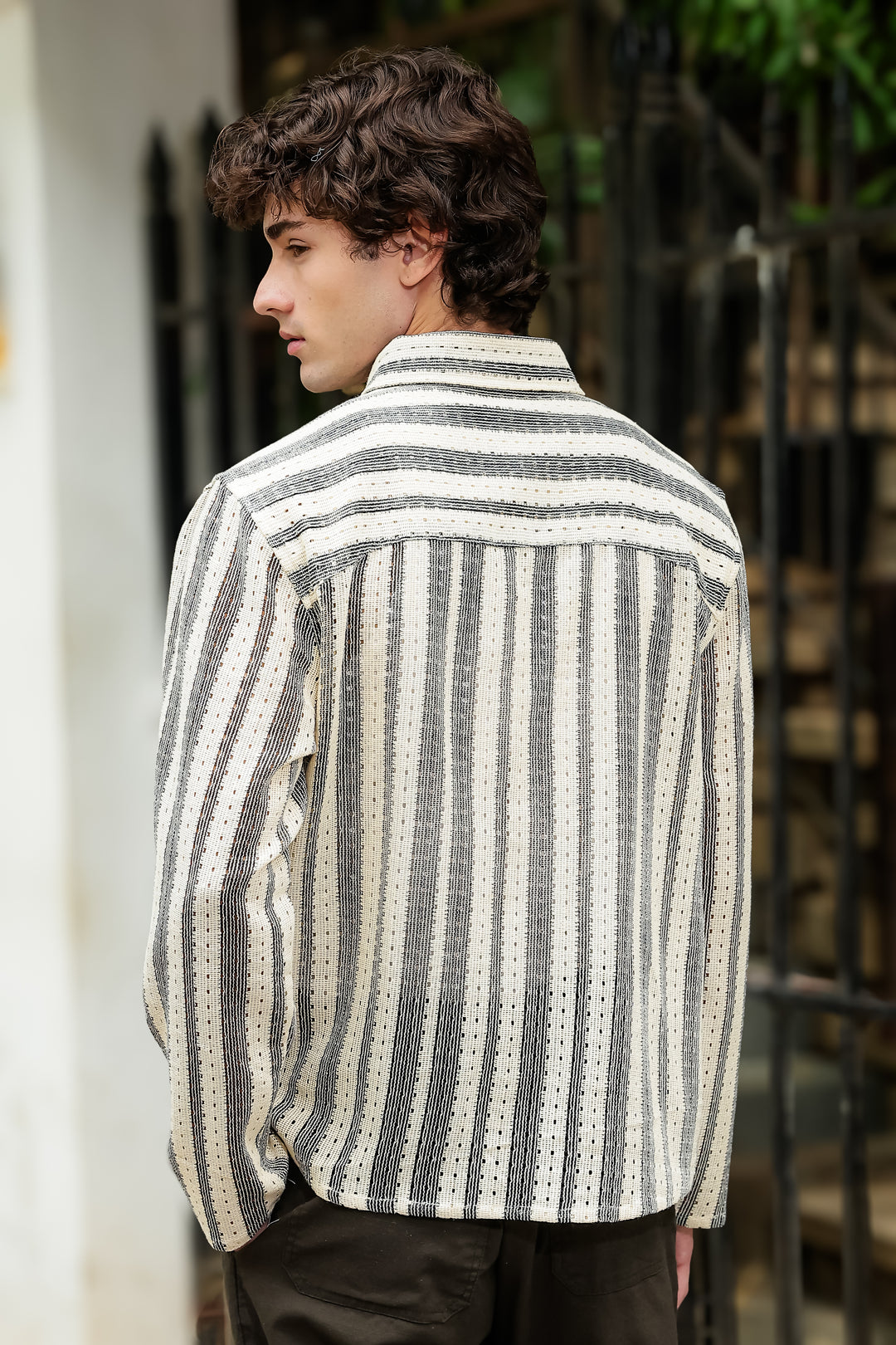 Long Sleeve: Striped Crochet Shirt