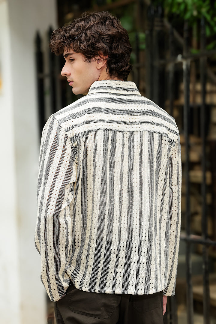 Long Sleeve: Striped Crochet Shirt