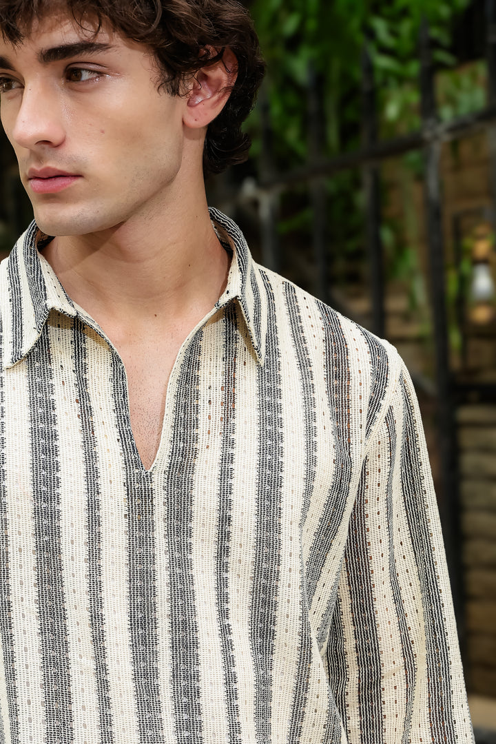 Long Sleeve: Striped Crochet Shirt