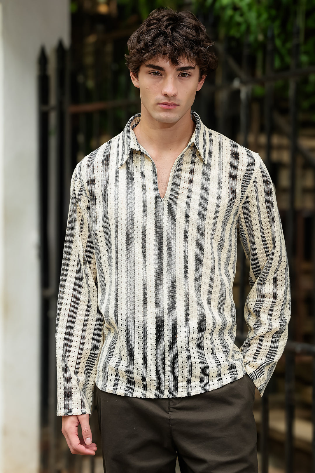 Long Sleeve: Striped Crochet Shirt