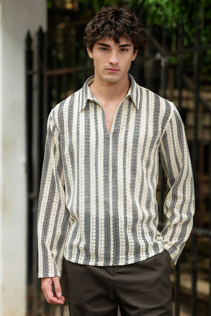 Long Sleeve: Striped Crochet Shirt