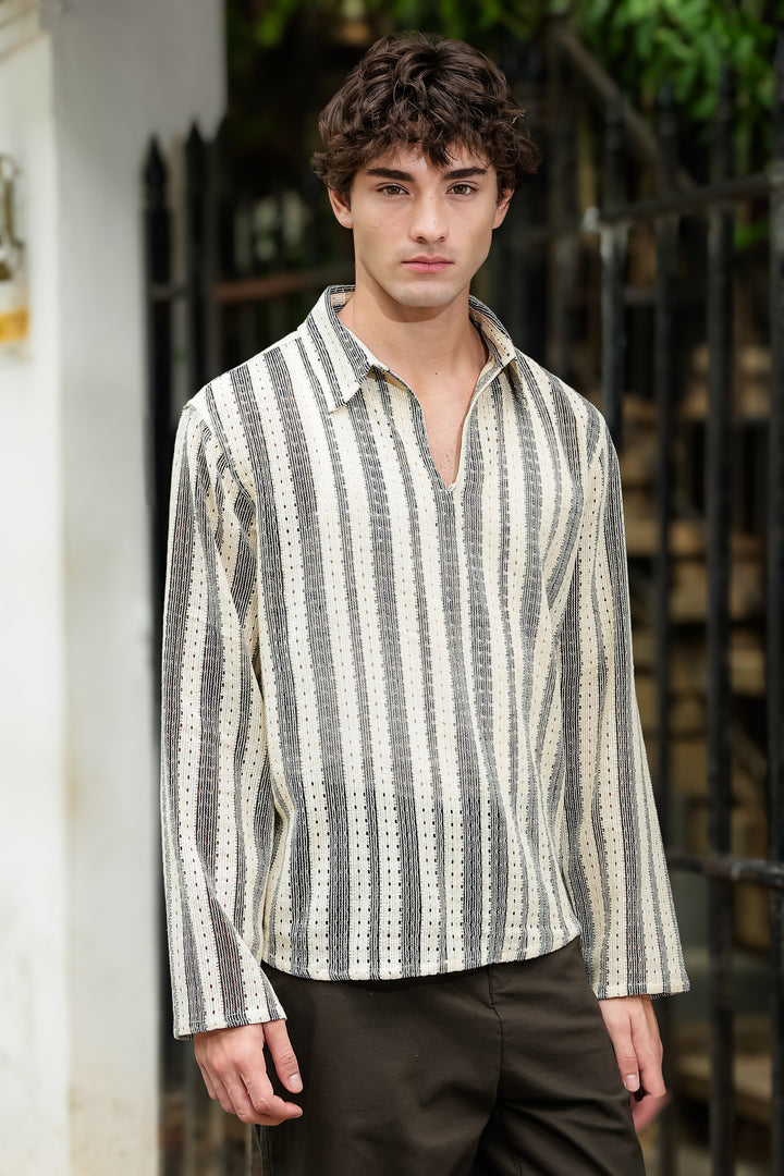 Long Sleeve: Striped Crochet Shirt