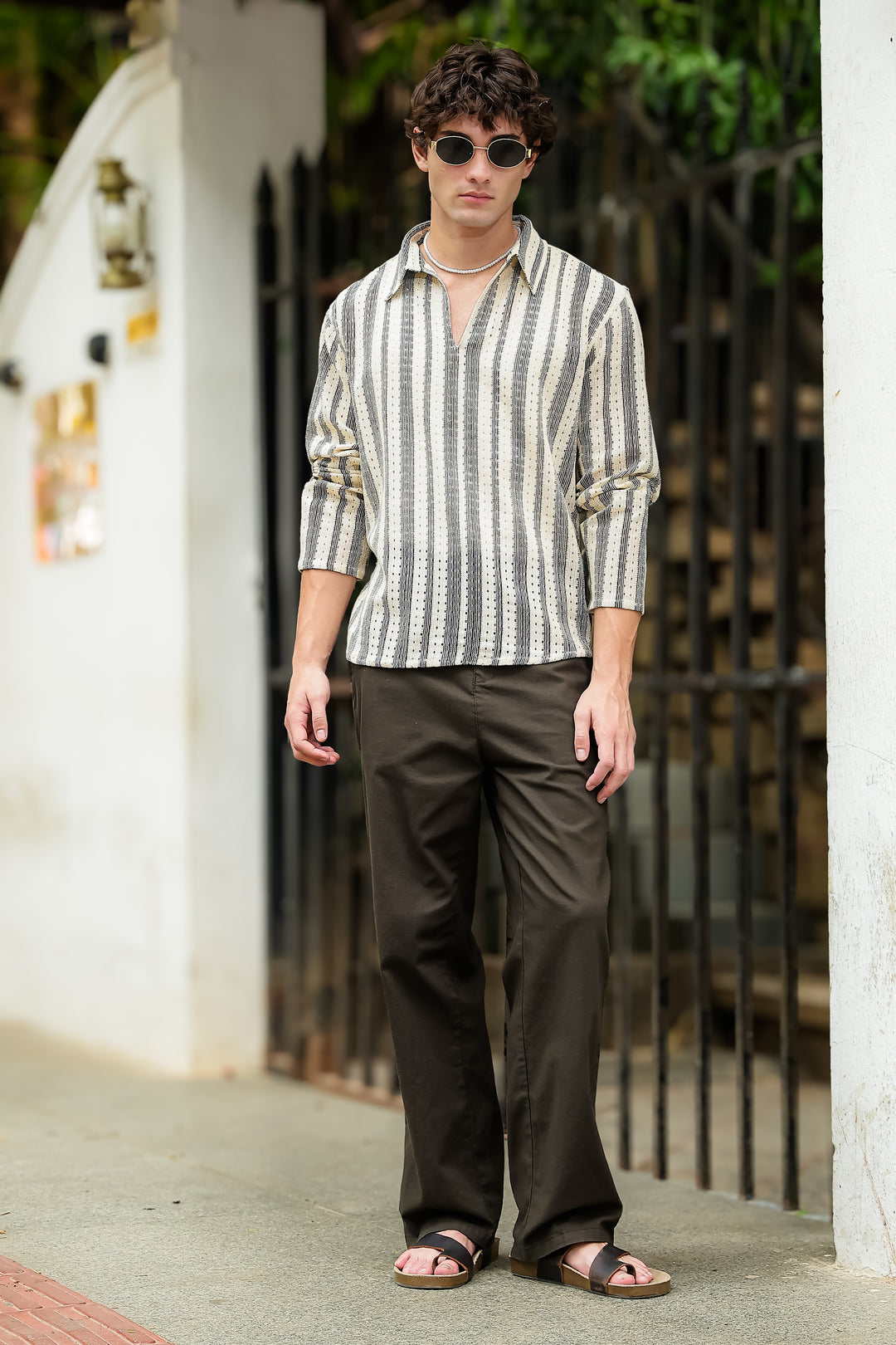 Long Sleeve: Striped Crochet Shirt