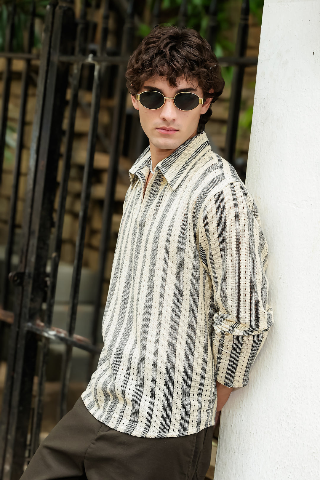 Long Sleeve: Striped Crochet Shirt