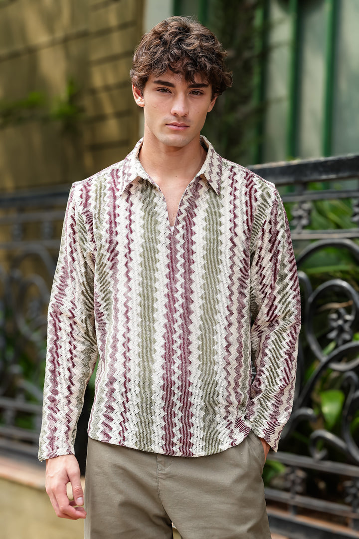 Long Sleeves : Zig Zag Crochet Shirt