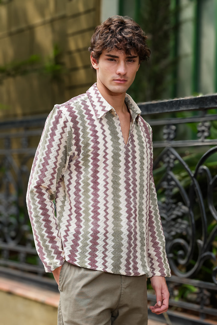 Long Sleeves : Zig Zag Crochet Shirt