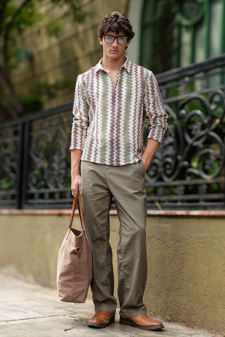 Long Sleeves : Zig Zag Crochet Shirt