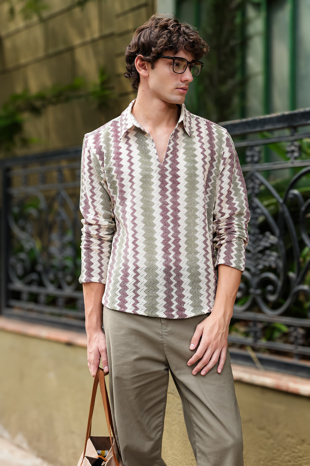 Long Sleeves : Zig Zag Crochet Shirt