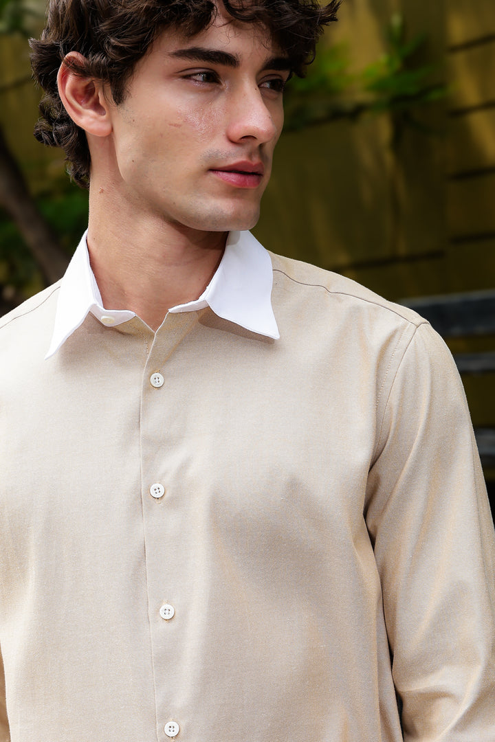 Contrast Collar : Oxford Beige Shirt