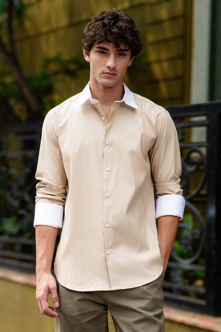 Contrast Collar : Oxford Beige Shirt